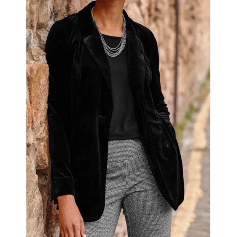 J. Jill Wearever Black Velvet Blazer Single Button Notch Lapel 2X KJT280551